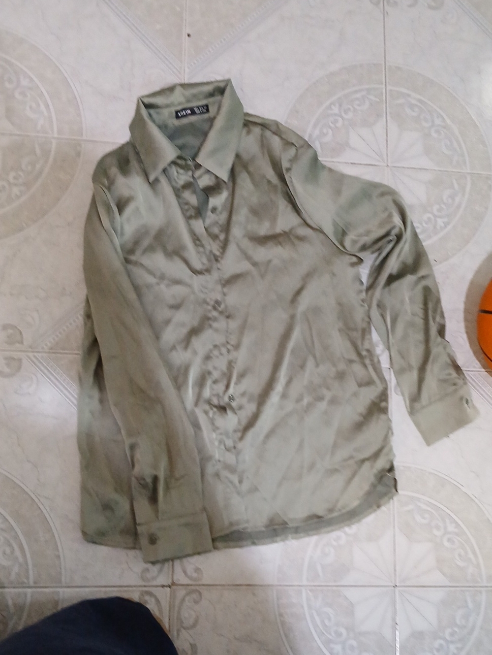 Womens Long-Sleeve Olive Green Silk Shirt